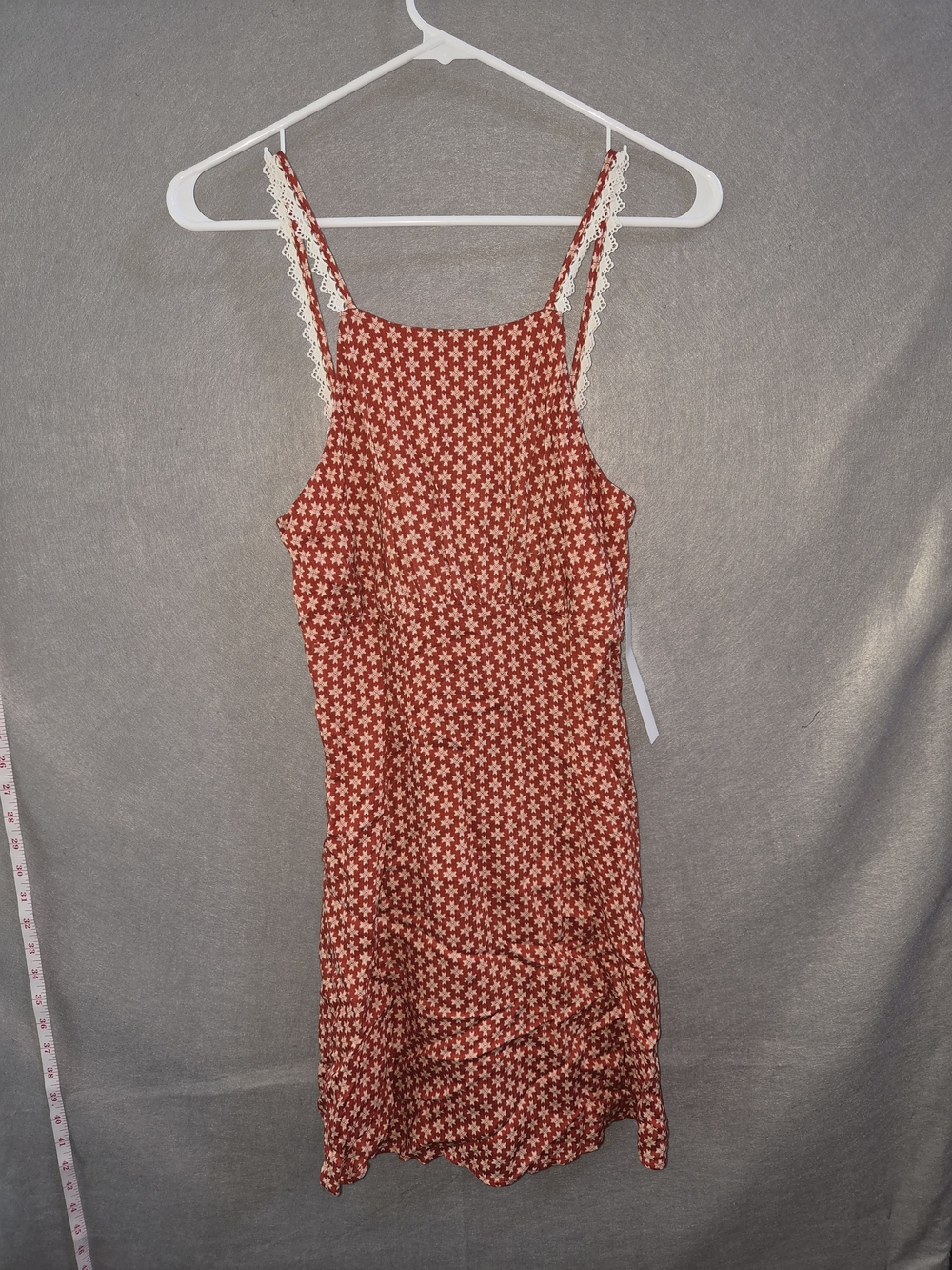 Basil & Lolo Red Floral Lace-Trim Dress – Size Small